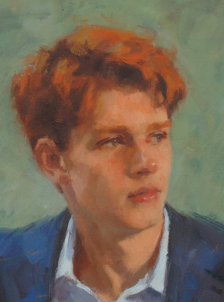 detail of a portrait of a handsome young redheaded man