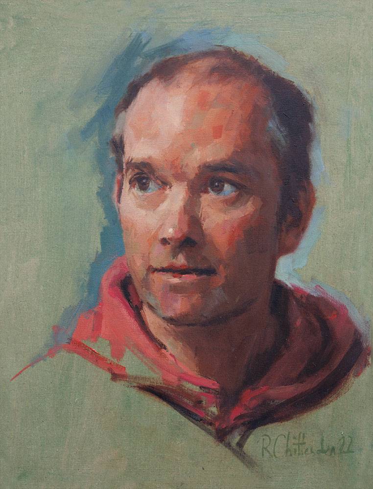 head and shoulders oil painting of the artist's cousin