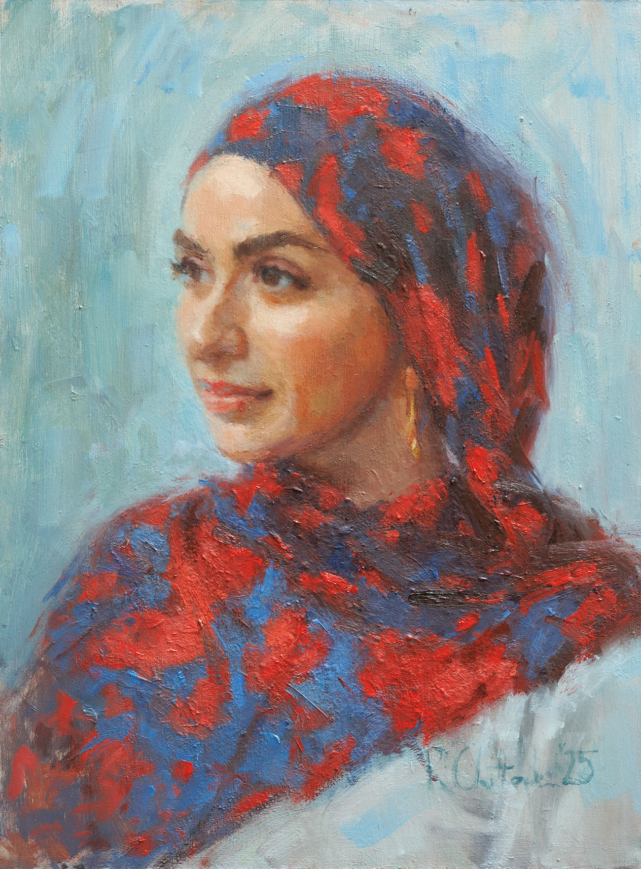 an oil head and shoulders portrait of the artist's younger daughter